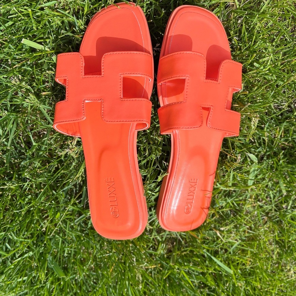 Luxxel Bold Orange Cutout Slide Sandals